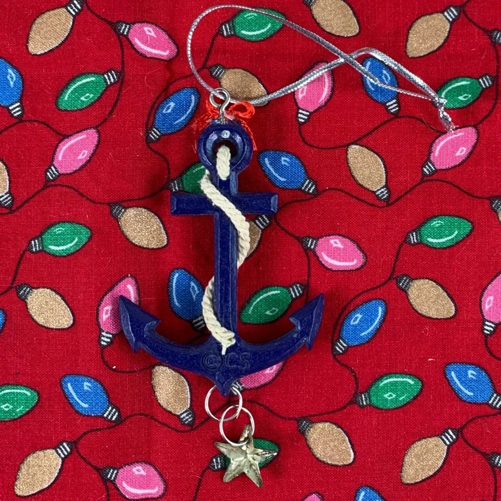 CS blue Anchor, rope, bow and star ornament.